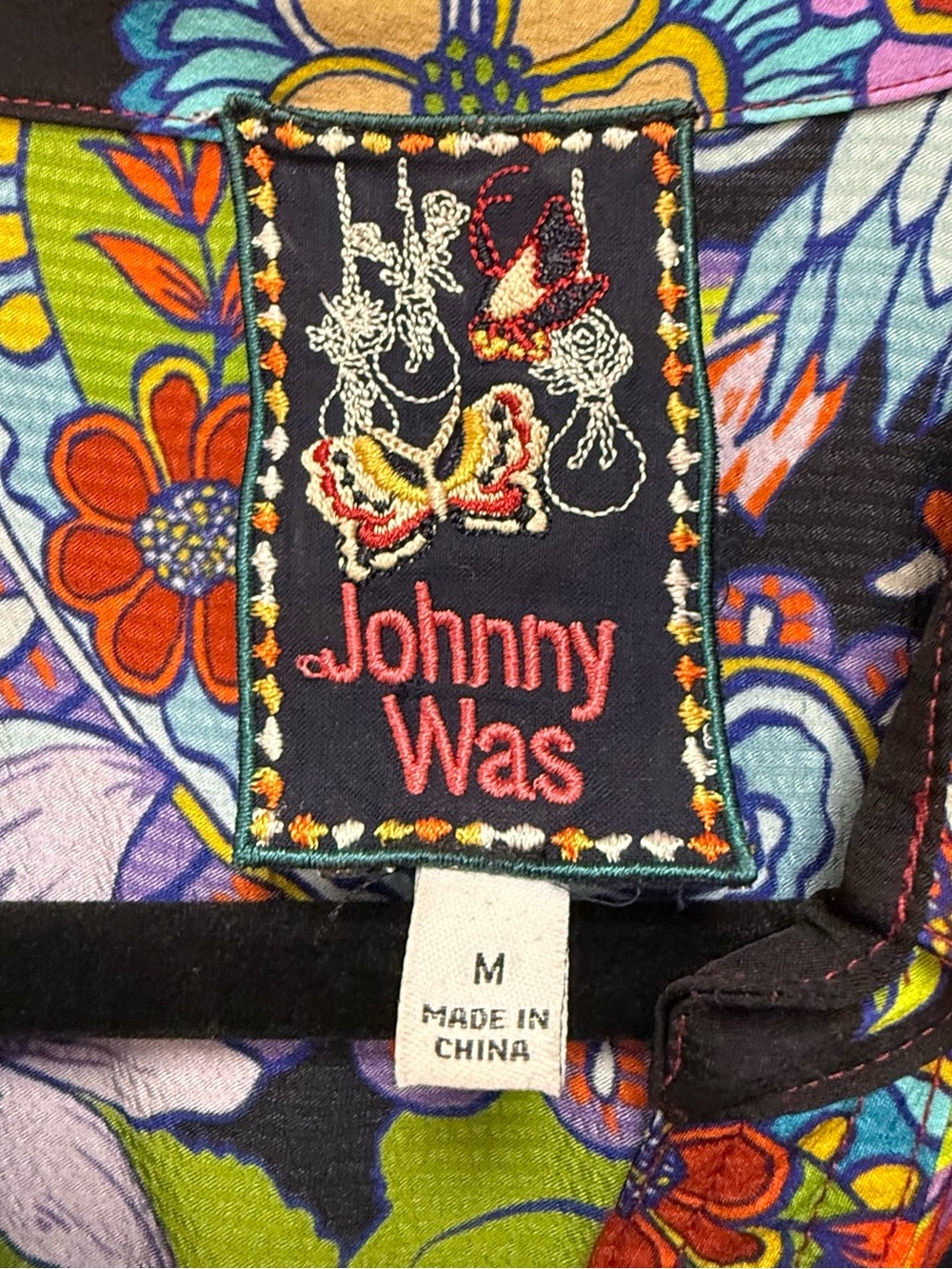 Johnny Was Catriona Black Floral Midi Dress with Yellow, Purple & Blue Print - Picture 6 of 6
